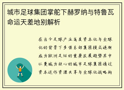城市足球集团掌舵下赫罗纳与特鲁瓦命运天差地别解析 城市足球集团掌舵下赫罗纳与特鲁瓦命运天差地别解析